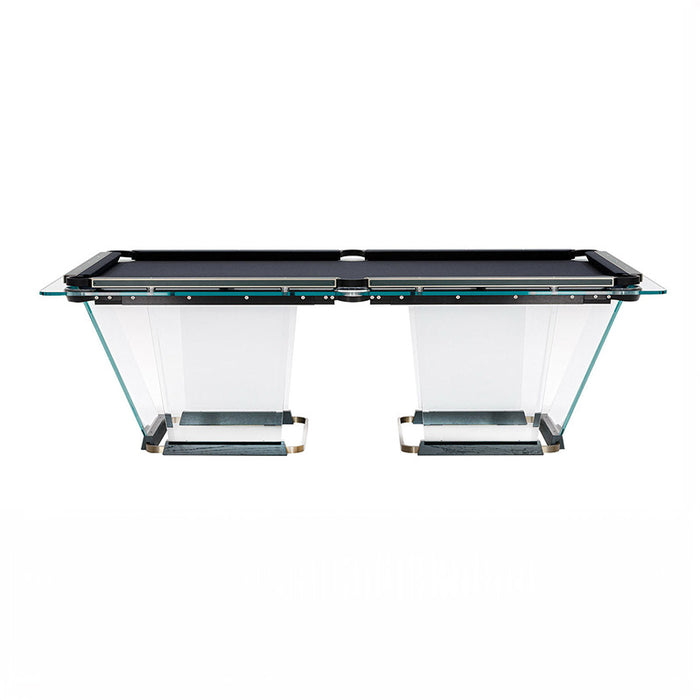 Teckell T1.3 Leather Pool Table with sleek, transparent design and black felt.