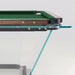 Side edge view of the Teckell T1.3 Wood Pool Table with glass and wood construction.