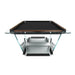 Teckell T1.3 Wood Pool Table featuring a sleek glass base and black playing surface.