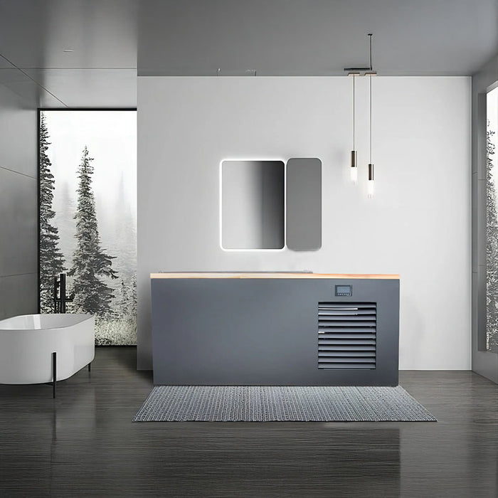 The Three Degree Club Rocky Ice Bath is beautifully integrated into a modern bathroom with sleek, minimalistic design elements.