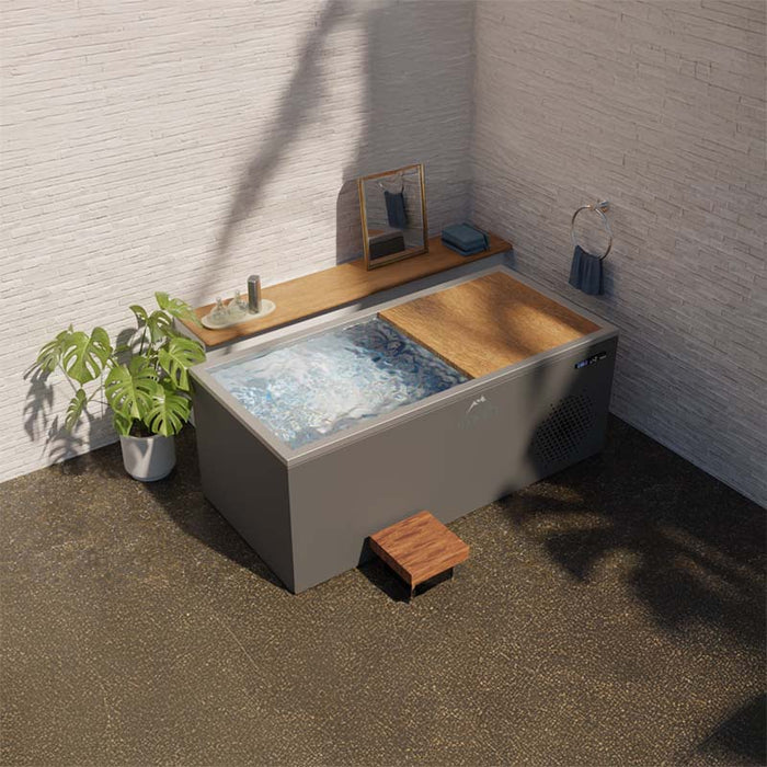 Yukon Ice Bath placed in an outdoor setting, highlighting the sturdy construction and modern design, ideal for enhancing your recovery in any environment.