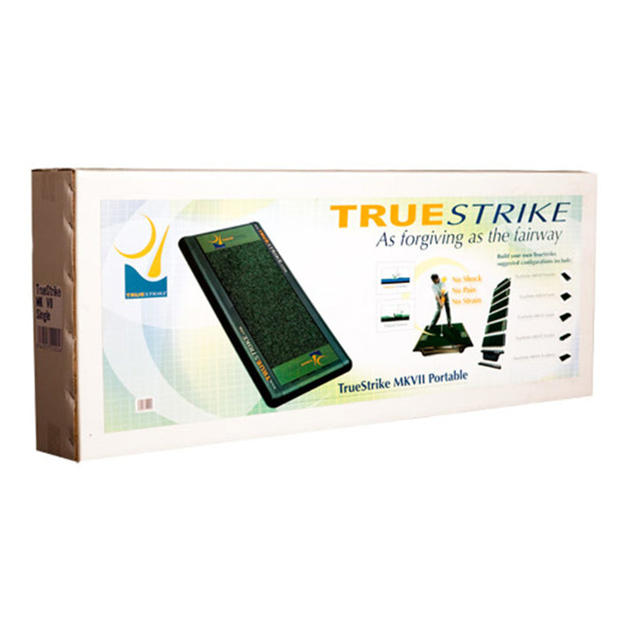 True Strike Portable golf mat packaging box on white background.