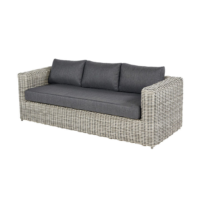 Three-seater sofa from the Tuscany Outdoor Seating Set, featuring a stylish grey rattan frame and plush anthracite cushions, perfect for enhancing your garden space.