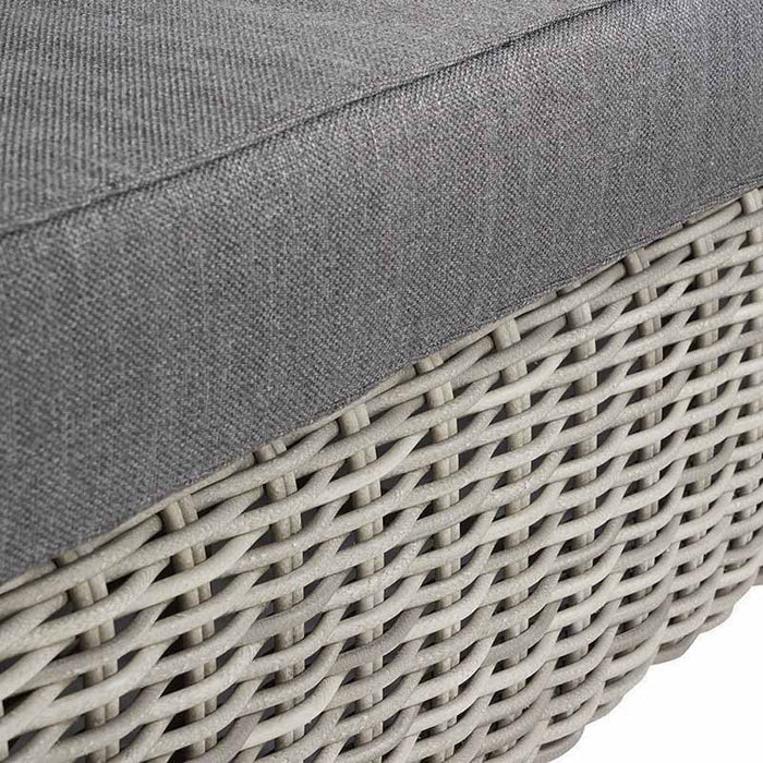 Close-up of the cushion and grey rattan weave of the Tuscany Outdoor Seating Set, showcasing the durable fabric and detailed craftsmanship.