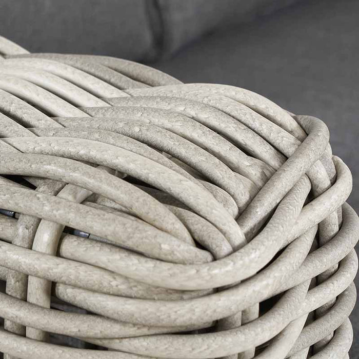 Close-up of the woven rattan on the Tuscany Outdoor Seating Set, highlighting the intricate pattern and high-quality construction.