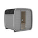 Ula Classic 6-person outdoor sauna in stone grey finish with a black shingle roof, ideal for refined, stylish wellness spaces.