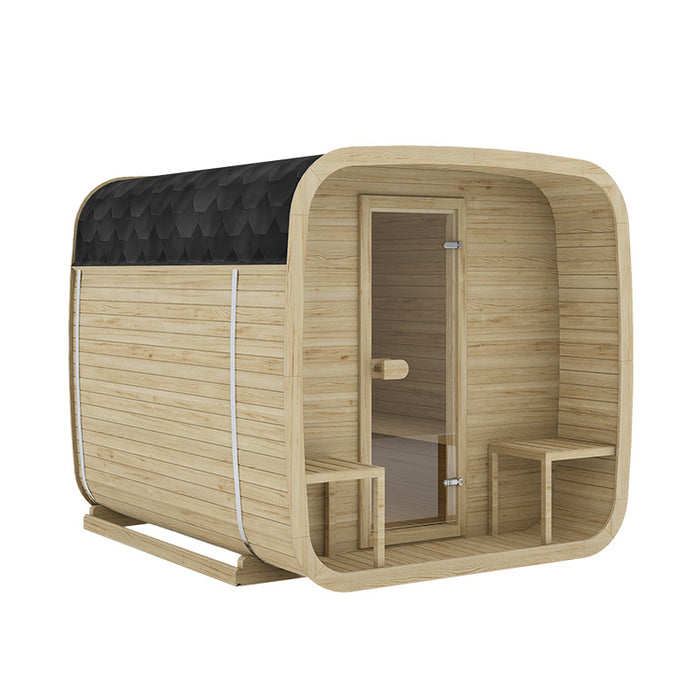 Ula Grand 6-Person Outdoor Sauna in Naturali wood finish with black bitumen roof
