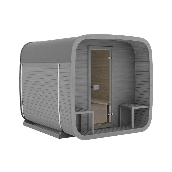 Ula Grand 6-Person Outdoor Sauna in RAL 7037 exterior with canvas roof (7037)