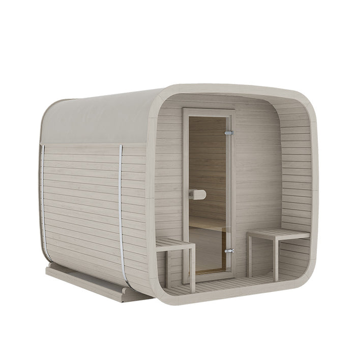 Ula Grand 6-Person Outdoor Sauna in RAL 9002 exterior with light canvas roof (7044)