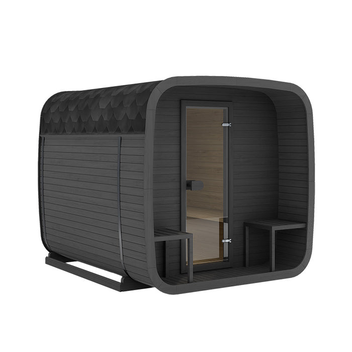 Ula Grand 6-Person Outdoor Sauna in RAL 9004 exterior with black bitumen roof