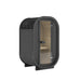 Modern Ula Micro 2-person outdoor sauna finished in full black timber, featuring a curved silhouette, transparent glass door, and warm wooden interior for luxury home spa use.
