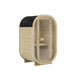 Compact Ula Micro 2-person outdoor sauna in natural wood finish, featuring a rounded modern design with a glass front door and cosy timber interior for relaxing home wellness.