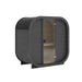 Grey Ula Mini 2-person sauna with sleek glass front door and smooth curved roof on white background.