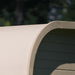 Detailed view of the rounded roof edge of the white Ula Mini 2-person outdoor sauna.