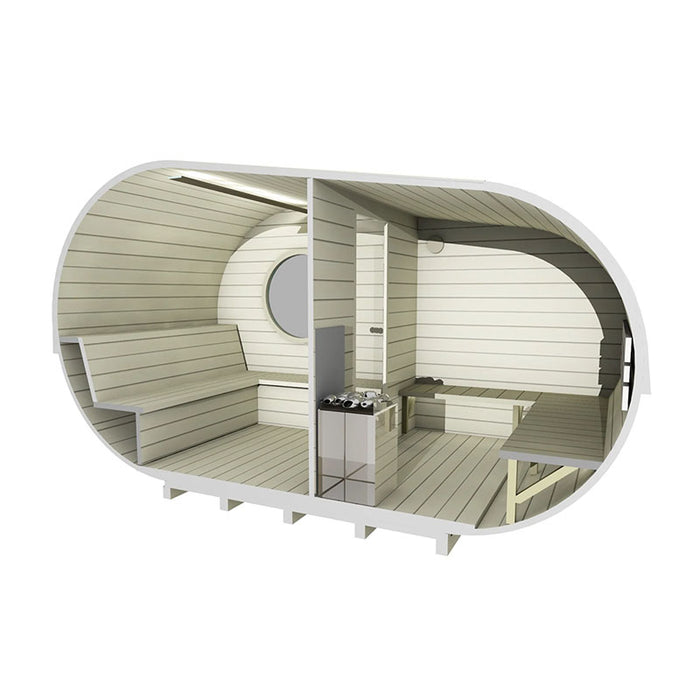 Side cross-section of Delight Outdoor Sauna.