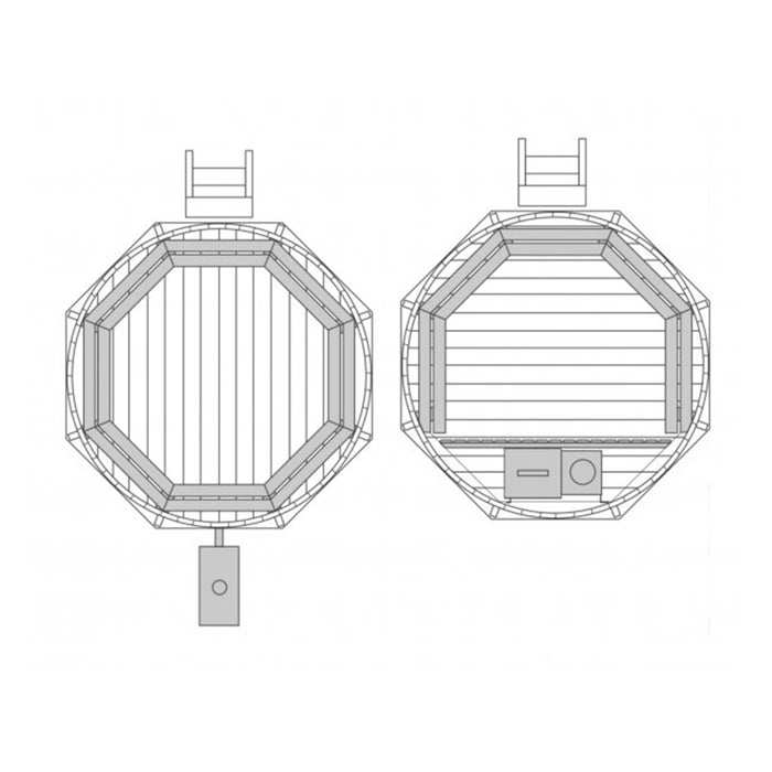 Technical drawing of a 1.9m thermowood hot tub, showing measurements and design.