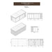 Technical drawing of the Insulated Glamping Cube 3 x 7m, highlighting all dimensions, including wall thickness and room layout.