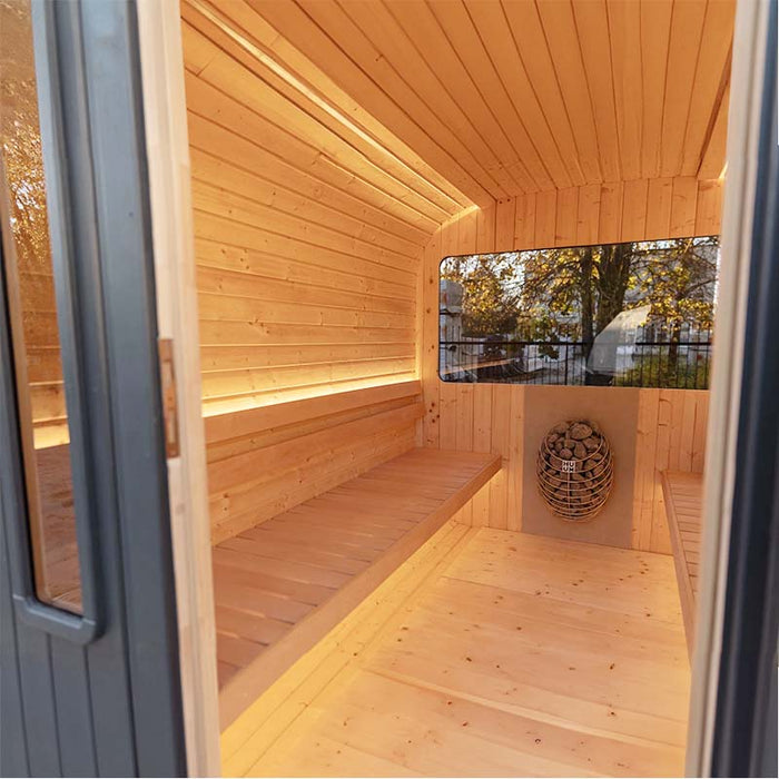 Inside view of Luna Sauna with HUUM heater.