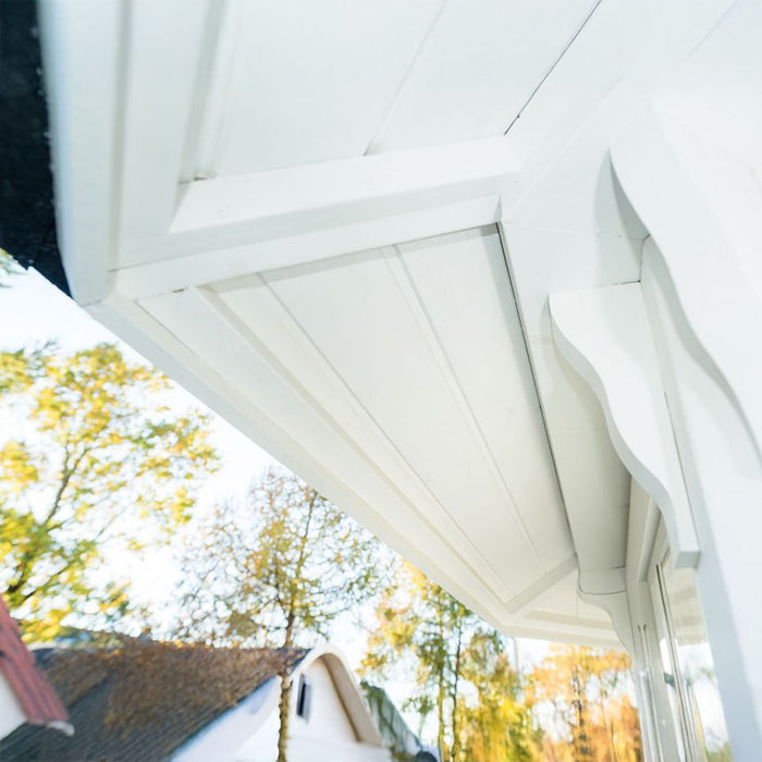 Detailed view of the Pavilion's ceiling structure, showcasing its solid spruce timber construction and refined finish.