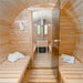 The cylindrical structure of Traditional Sauna Barrel 2.2 x 4m with wood-paneled walls and benches.