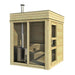 Front angle of Viking Industrier Traditional Sauna Cube 2 x 2m on white background.