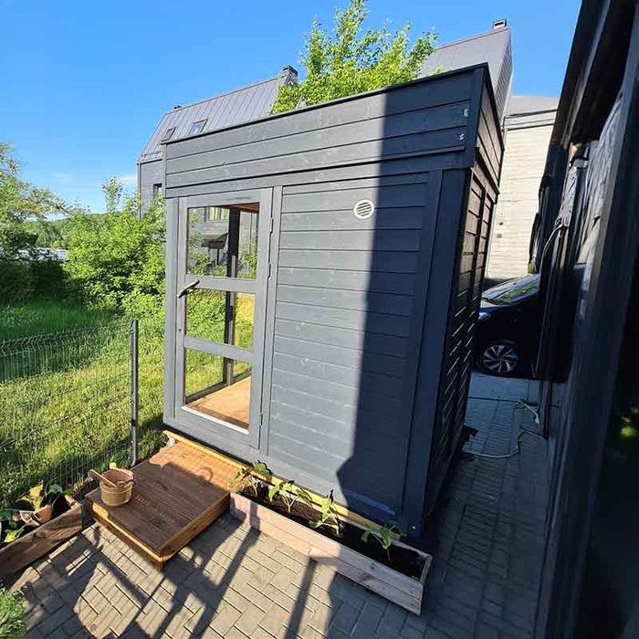 Traditional Sauna Cube in the backyard.