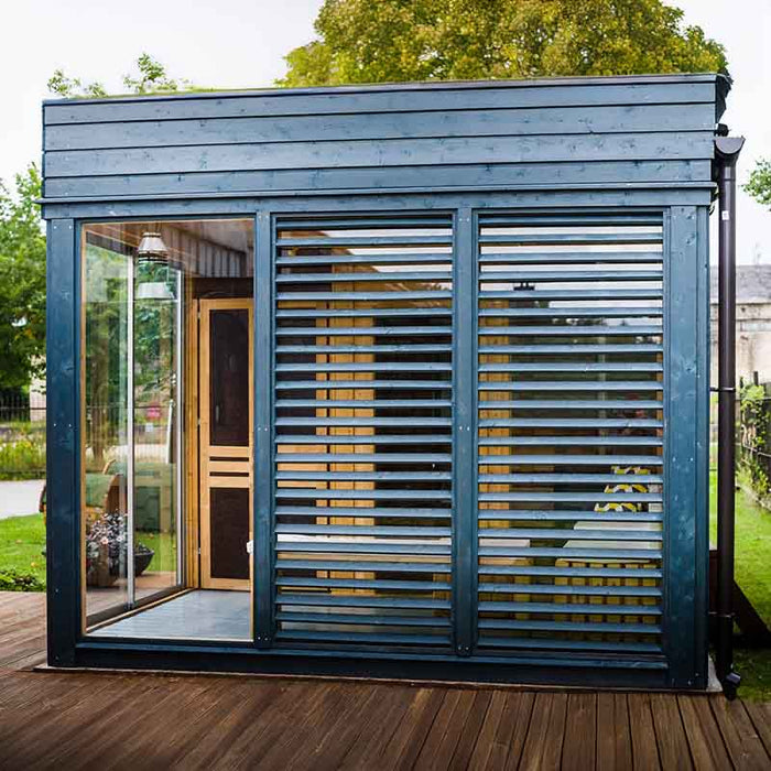 Elegant look of the Traditional Sauna Cube 3 x 4m with Lounge.