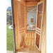 Close up view of wooden doors and interior of Traditional Sauna Cube 3 x 4m.