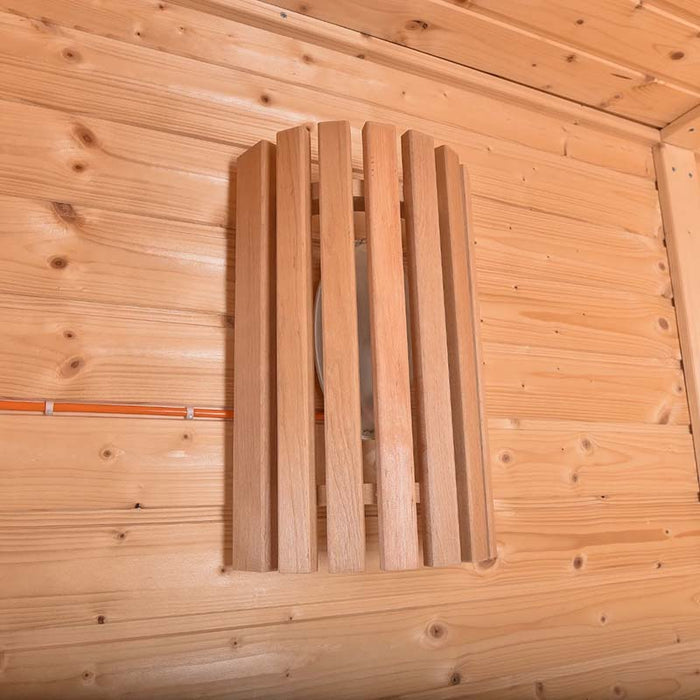 LED Light with wooden cover of Traditional Sauna Cube 3 x 4m with Lounge.