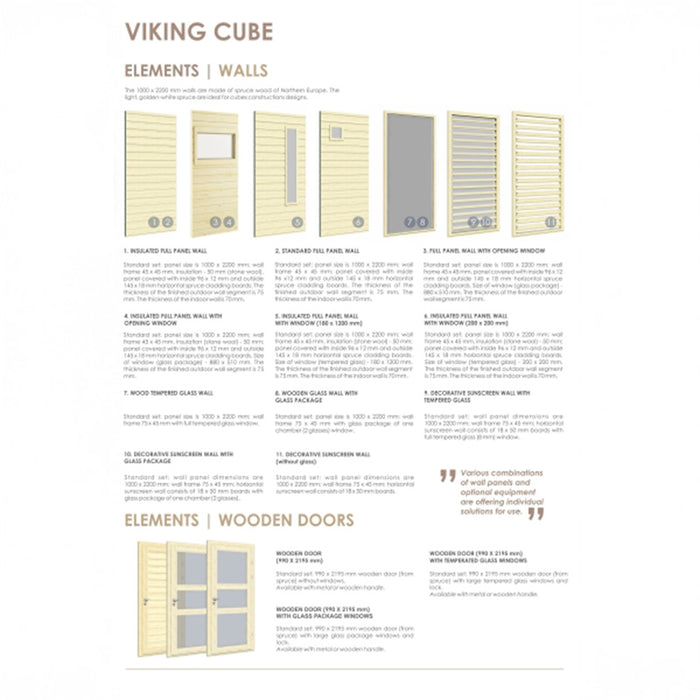 Detail of wall and door options, showing customisable elements for enhanced functionality and style.