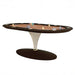 Vismara Asso oval poker table with sleek pedestal base and tan felt, designed with modern contours and luxury chip holders.