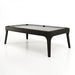 A luxurious black Vismara Dandy Pool Table with clean lines and elegant Makassar ebony accents, displayed against a minimalist white background.