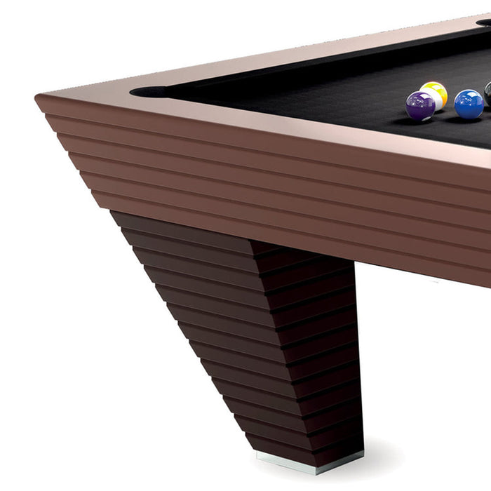 A closer look at the intricate detailing of the Vismara Newde Pool Table, highlighting its premium craftsmanship and modern structure.