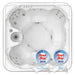 Top-down view of award-winning Wellis Valencia Hot Tub, featuring Best Buy 2023 and 2024 badges and ergonomic seat layout.
