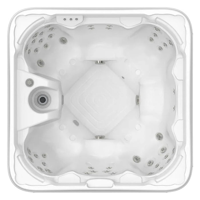Wellis Valencia 7 Person Hot Tub in Ice White finish, shown from above with visible hydrotherapy jets and clean design.