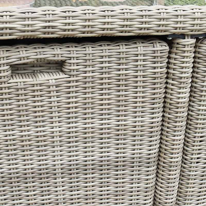 Close-up of the intricate rattan weave on the Wentworth 10 Seater Cube Dining Set, showcasing its durable and stylish design.