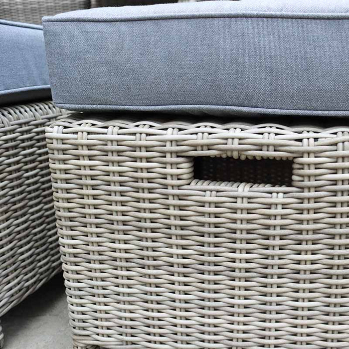 Close-up of the rattan weave and cushioned seating of the Wentworth 10 Seater Cube Dining Set stool, highlighting the durable and stylish materials used.