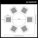 A diagram showing the recommended footprint and spacing for the Wentworth 6 Seater Round Carver Dining Set, ideal for planning your outdoor space.