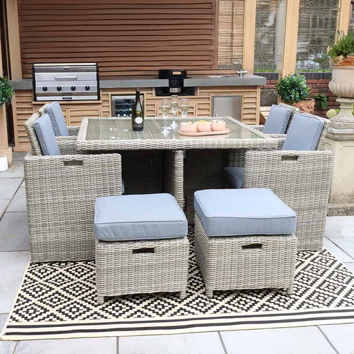 Versatile Wentworth 8 Seater Cube Dining Set with cushioned seats, perfect for enhancing your outdoor dining experience.