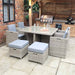 Elegant outdoor setup featuring the Wentworth 8 Seater Cube Dining Set, with plush cushions and a sturdy glass table.