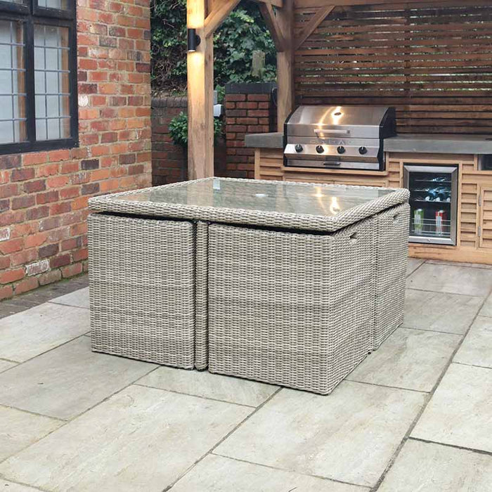 Wentworth 8 Seater Cube Dining Set neatly folded into a compact cube, a space-saving solution for any patio.