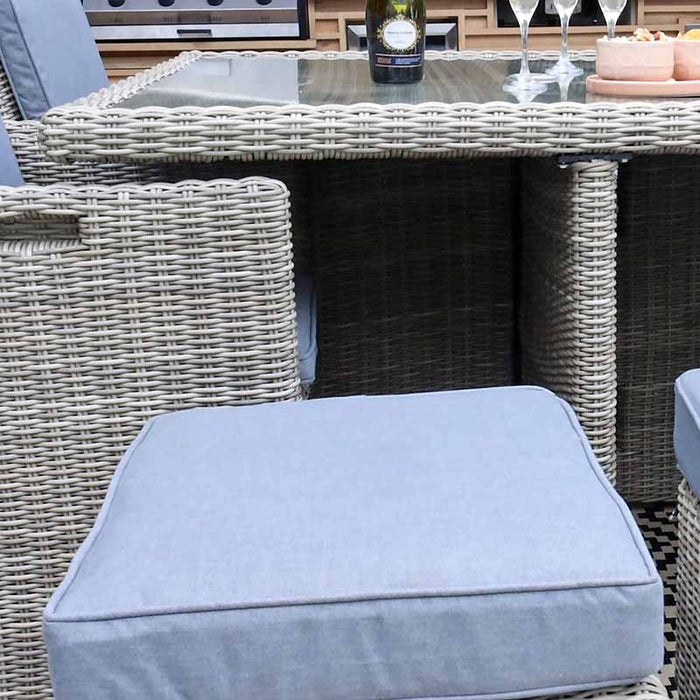 Compact seating arrangement of the Wentworth 8 Seater Cube Dining Set, perfect for outdoor spaces with its efficient design.