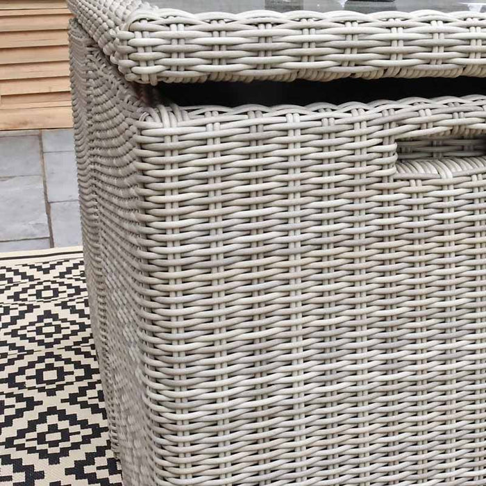 Close-up of the elegant rattan weave on the Wentworth 8 Seater Cube Dining Set, showcasing its durable craftsmanship.