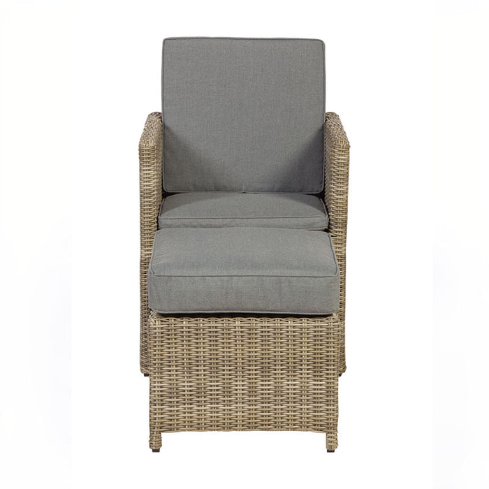 Front view of the Wentworth 8 Seater Cube Dining Set chair, featuring a grey cushioned seat and backrest.