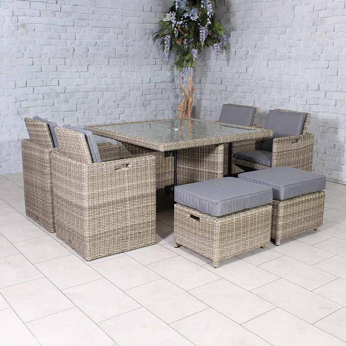 Spacious and elegant Wentworth 8 Seater Cube Dining Set arranged indoors, perfect for a modern dining experience.