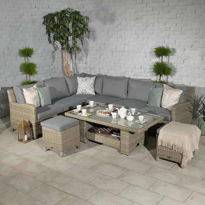 Indoor setup of the Wentworth 8 Seater Deluxe Corner Dining Set, offering a spacious and inviting area for dining and relaxation.