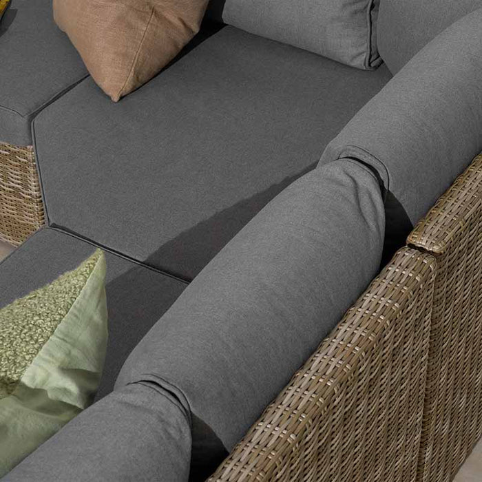 Close-up of the grey cushion fabric and stitching on the Wentworth Adjustable Corner Lounge Set, highlighting comfort and quality.