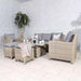 Wentworth Deluxe Sofa Dining Set arranged in an airy space with grey cushions, showcasing the complete outdoor furniture setup with a glass-top table.