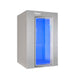 Zimmer VIP+ Cryotherapy Chamber on a white background with open glass door, showcasing a premium whole-body cryotherapy chamber with blue illuminated interior for sports recovery, wellness and professional cryotherapy treatments.